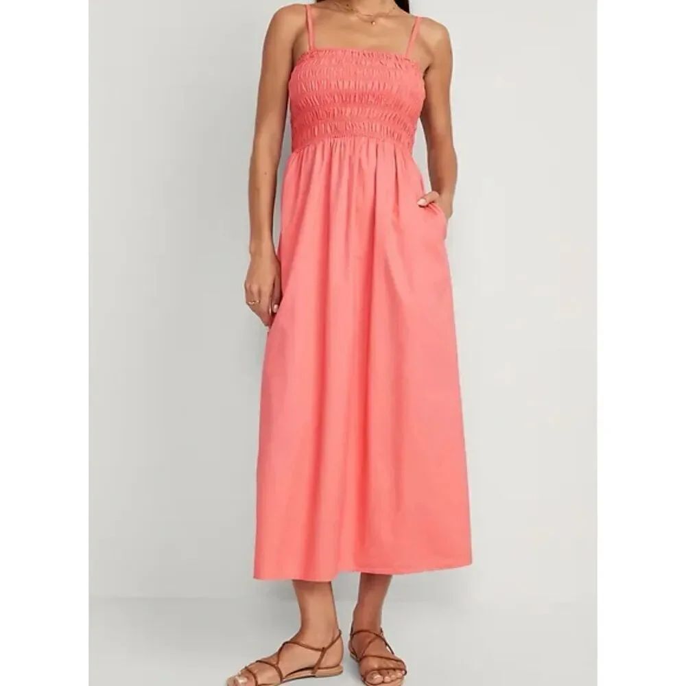 Old Navy coral smocked bust midi dress size XL